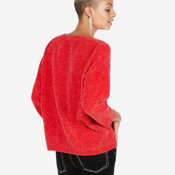 Express V-Neck Velvet Chenille Sweater - Picture 2 of 4